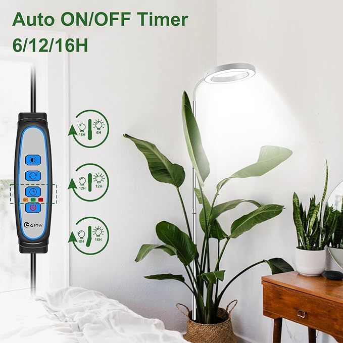 wolezek Grow Lights for Indoor Plants Full Spectrum, 80 LEDs 3 Colors Grow Light, 65in Plant Lights for Indoor Growing with 360ยฐGooseneck, 6/12/16H Timer, 5 Brightness, Height Adjustable, White Pair
