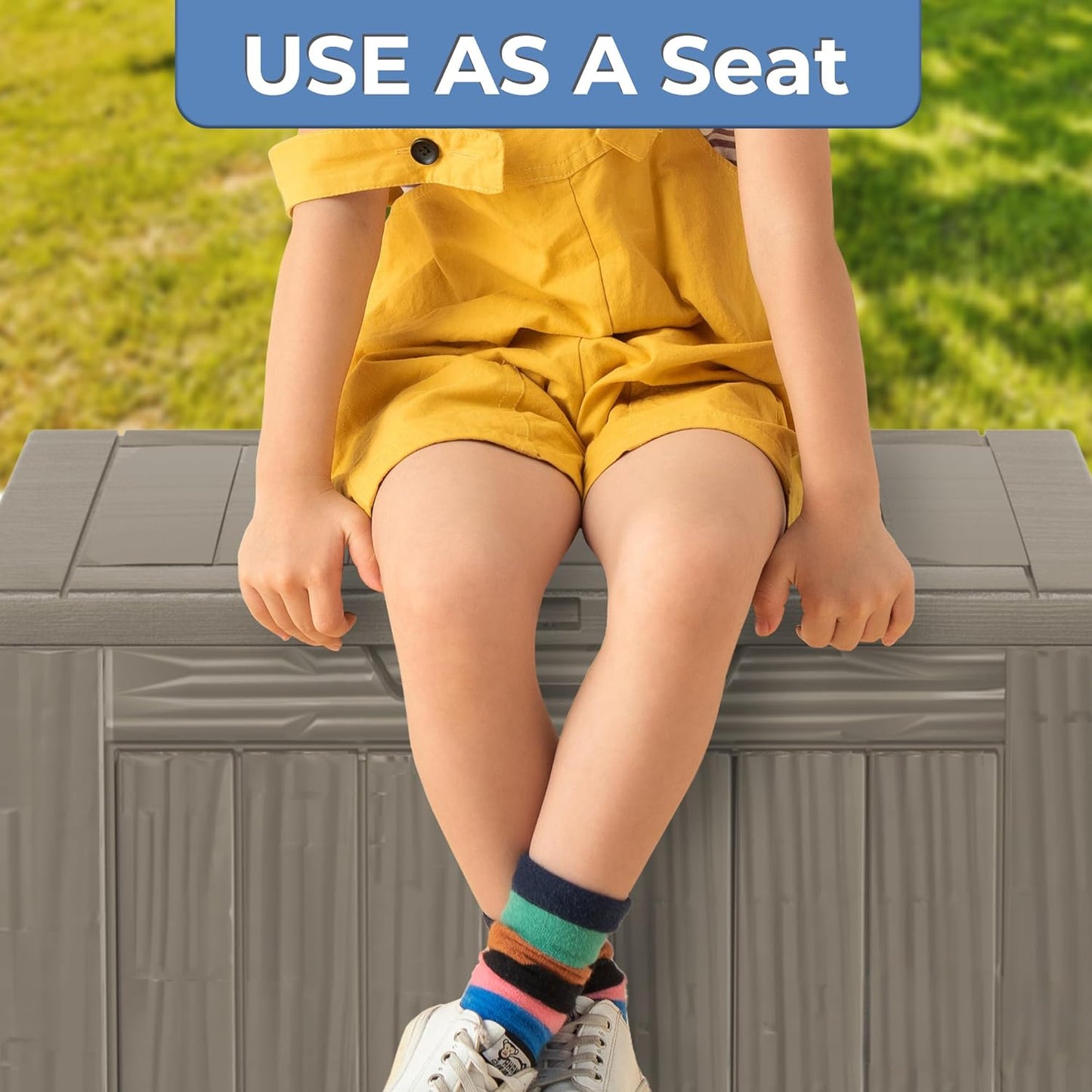 35 Gallon Waterproof Large Resin Deck Box Indoor/Outdoor Lockable Storage Container and Seating for Garden, Pool, and Patio (35 Gallon, Grey)