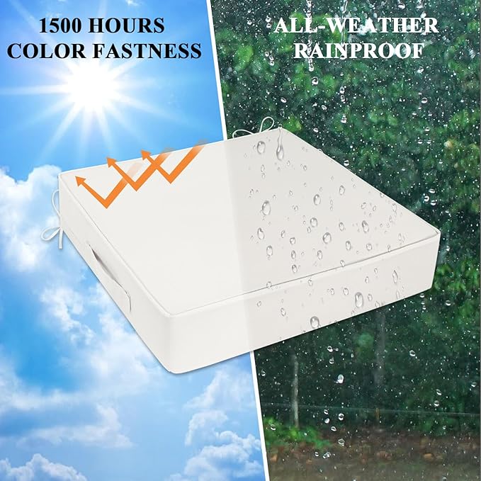 Outdoor Chair Cushions Set of 2 for Patio Furniture 24x24x4 Inch Waterproof Patio Chair Cushion 3 Year Color Fastness Square Elastic Foam Garden Sofa Couch Pads with Ties and Handle,Beige