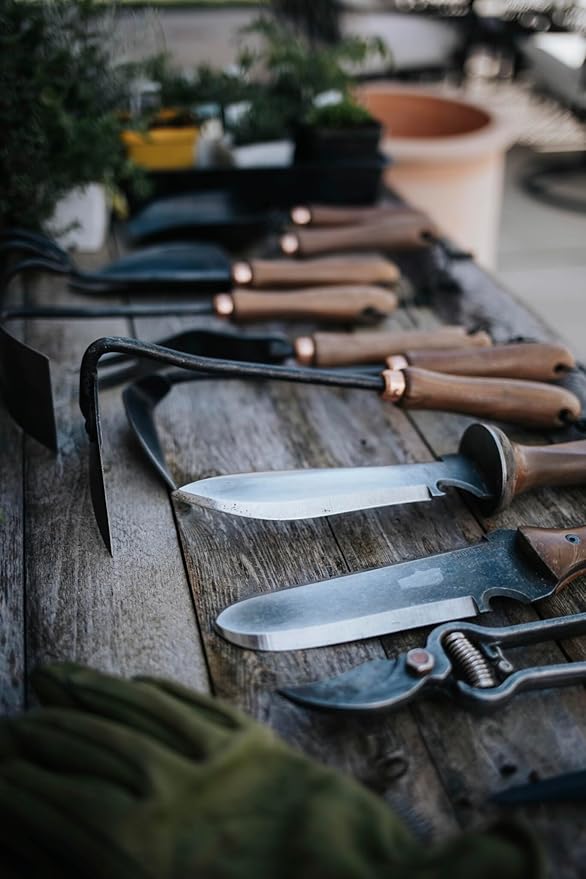 Barebones Triangle Hoe - Stainless Steel Hoe - Japanese Gardening Tools for Weeding, Long Handle and Hand Hoe (Walnut/Black)