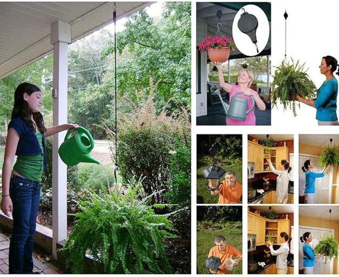 Pack Plant Hook Pulley, Retractable Plant Hanger Easy Reach Hanging Flower Basket for Garden Baskets Pots and Birds Feeder Hang High up and Pull Down to Water Or Feed (White 6Pack)