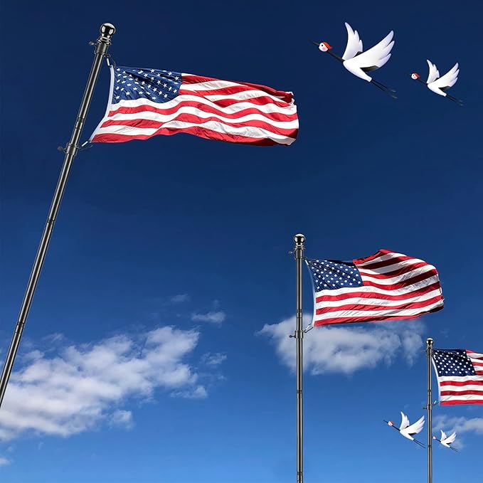Black Flag Poles for Outside in Ground - 8.3ft Flag Pole for House with 2 Pronges Base - Stainless Steel Flag Pole Kit with 3x5FT American Flag for Yard Residential Commercial