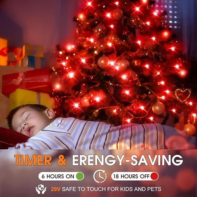 KNONEW 197FT 500 LED Christmas Lights Outdoor String Lights 8 Modes & Time Memory Fairy Light Plug in Waterproof LED String Lights for Xmas Yard Tree Wedding Party Holiday Decorations (Red)