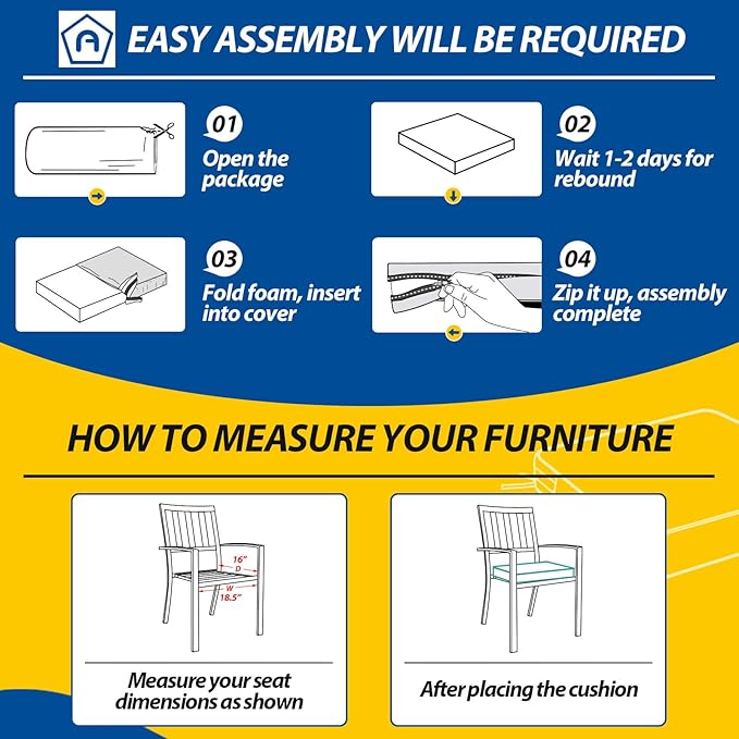 AAAAAcessories Outdoor Seat Cushions for Chairs, Waterproof, Fade-Resistant Patio Furniture Replacement Cushions, 18.5" x 16" x 3", Set of 2, Gray