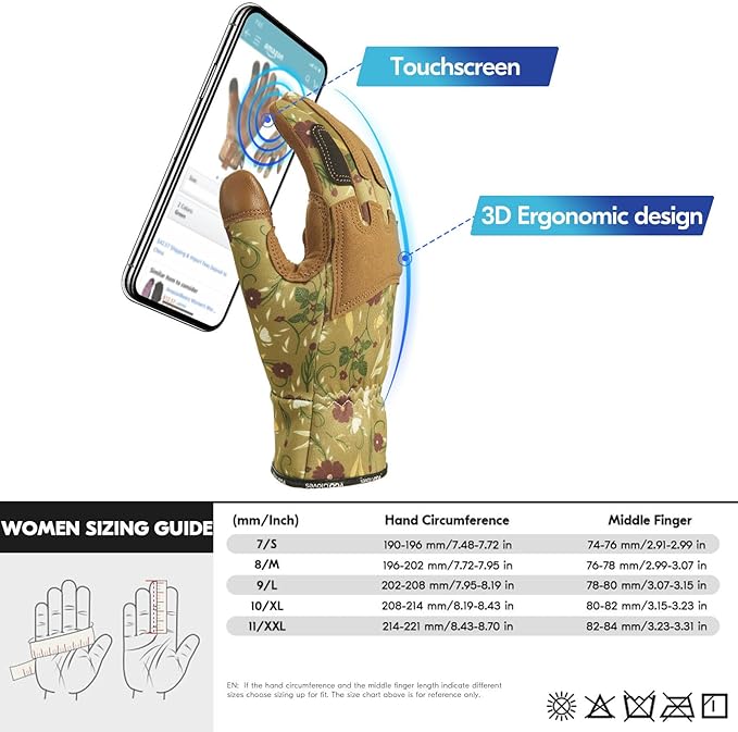 Vgo... 1Pair Gardening Gloves for Women, Goatskin leather Thorn Proof Working Gloves for Weeding, Digging, Raking, Pruning and Planting,Touchscreen (M,Light Green,GA7471)
