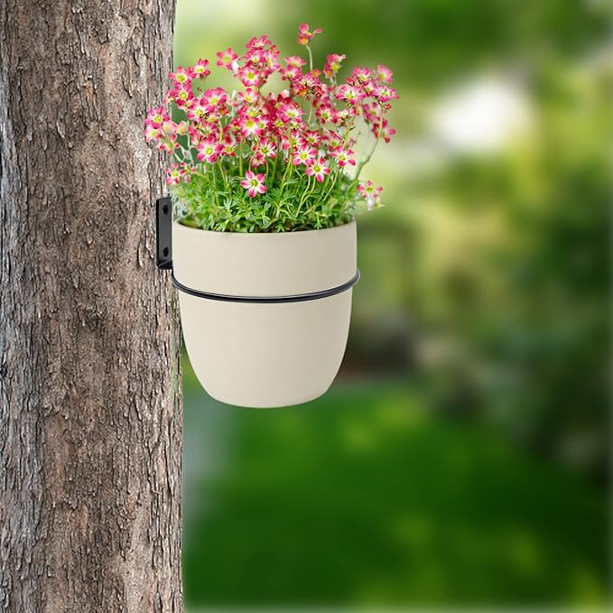6 Pack 8 Inch Wall Flower Pot Holder Ring Plant Hanger, Metal Planter Hooks Wall Mounted Bracket Heavy Duty for Outdoor Indoor
