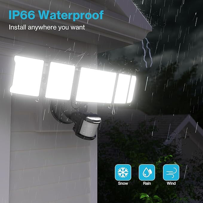Olafus 100W Motion Sensor Outdoor Lights, 10000LM 6500K Daylight Flood Lights Outdoor Motion Sensor, Dusk to Dawn Outdoor Lighting, IP65 Waterproof Motion Detector Lights for Outside, Black