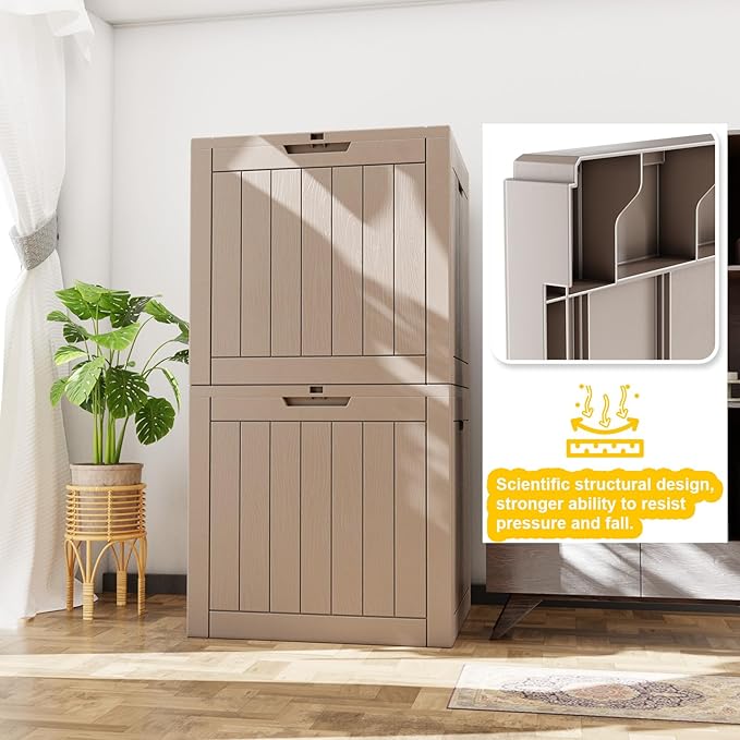 30 Gallon Resin Deck Box, Lockable Outdoor Storage Box for Patio Cushions Storage Furniture,Garden Tools, Pool Supplies, Weatherproof and UV Resistant- Grey