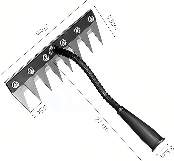 Gardenia Iron Weeding Rake, Iron Rake 2.0 for Gardening and Weeding, Detachable Double-Edged Blade Design Carbon Steel Heavy-Duty Weed Rakes,Hand Weed Puller Tools for Lawn Yard Garden Farm (8 teeths)