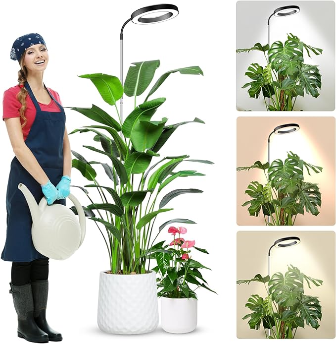 wolezek Grow Lights for Indoor Plants Full Spectrum, 80 LEDs 3 Colors Grow Light, 65in Large Plant Lights for Indoor Growing with 360ยฐGooseneck, 6/12/16H Timer, 5 Brightness, Height Adjustable, Black