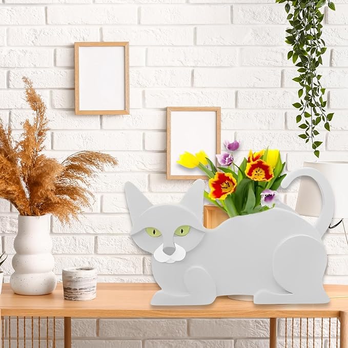White Cat Planter Plant Pots,Cute Garden Cat Flower Planter,Cat Planters Birthday Gifts for Women,Office,Indoor/Outdoor Decor(12.5 * 5.6 * 7.8in)
