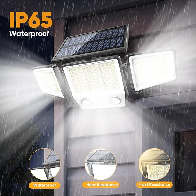 Solar Motion Sensor Outdoor Lights Waterproof - 3000LM 3 Modes Security Lights Outdoor 270° Illumination IP65 LED Solar Flood Wall Light for Garden Yard Patio Pathway (3 Pack)