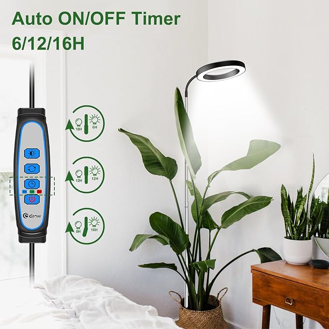 wolezek Grow Lights for Indoor Plants Full Spectrum, 80 LEDs 3 Colors Grow Light, 65in Large Plant Lights for Indoor Growing with 360ยฐGooseneck, 6/12/16H Timer, 5 Brightness, Height Adjustable, Black