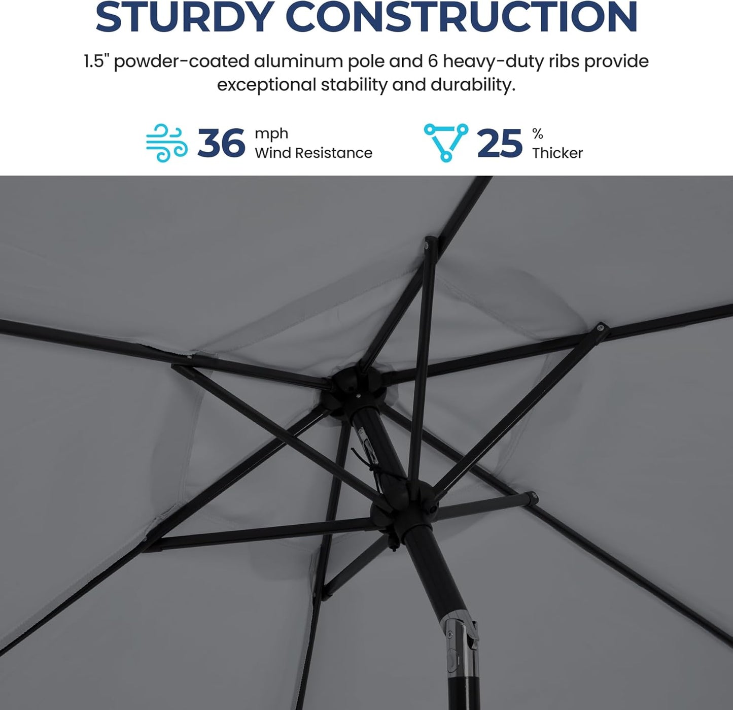 Aok Garden 7.5 ft Patio Umbrella Outdoor Market Umbrella Tilt Button and Crank 6 Ribs for Deck Lawn Pool& Backyard