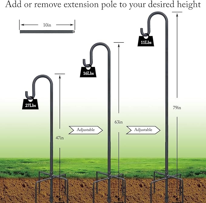 Highpro Shepherds Hooks for Outdoor 47 Inch Bird Feeder Pole Squirrel Proof Hummingbird Feeder Stand Heavy Duty with 5 Prong Base for Hanging Bird Feeder, Plant Baskets, Solar Light Lanterns