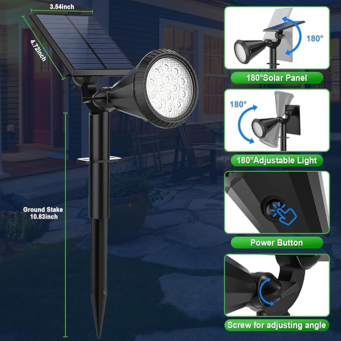 Solar Spot Lights Outdoor Waterproof 180° Adjustable Solar Powered Landscape Lights for Yard 4 Lighting Modes Solar Spotlights for Pathway Garden Outside Wall Pool Porch (6 Pack, Warm White)