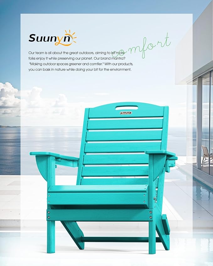 Adirondack Chairs Set of 4, Outdoor Fire Pit Chairs, HDPE All-Weather Adirondack Chairs with Cup Holder, Lawn Chair for Deck, Patio, Garden (Lakeblue)