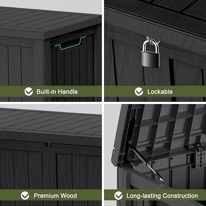 120 Gallon Waterproof Outdoor Storage Box,Resin Deck Box,Lockable Outside Storage Box Container for Patio Furniure,Garden,Tools (120 Gallon,Black)