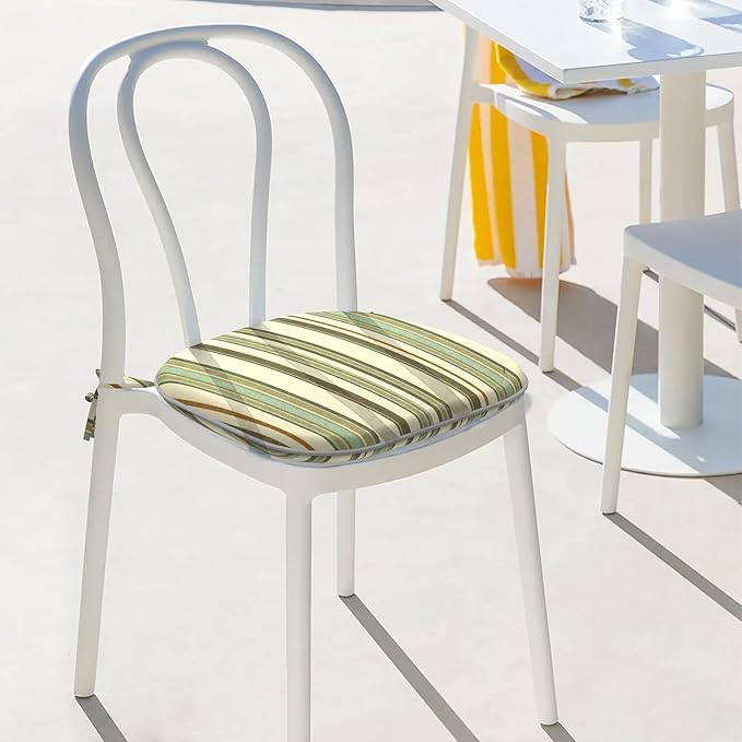 Indoor/Outdoor Chair Cushions 16x17 Inch, Patio Chair Cushions with Ties, All Weather Seat Cushions for Patio Furniture Home Garden Chair Use, Set of 4,Stripe Onyx