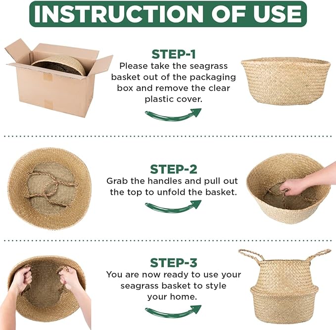 Olive Tree Basket ā Small Seagrass Plant Pot for Tall Indoor Artificial Trees, Woven Planter 8-9 Inches, Wicker Baskets for Decorative Storage (Black, Medium)