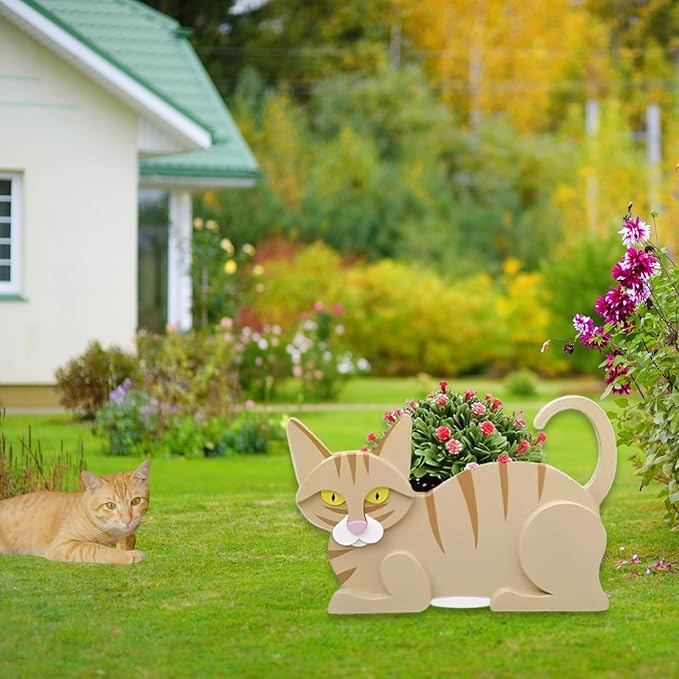 Yellow Cat Planter Plant Pots,Cute Garden Cat Flower Planter,Cat Planters Birthday Gifts for Women,Office,Indoor/Outdoor Decor(12.5 * 5.6 * 7.8in)
