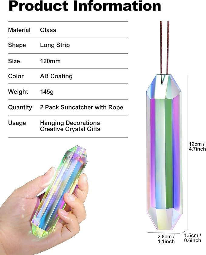 2 Pack Crystal Suncatcher, Hanging Sun Catcher Prism with String Suncatchers for Windows, Room, Outdoor, Car Mirror Garden Decor
