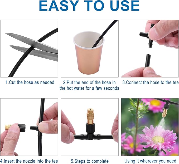 ACBungji 30pcs Brass Misting Nozzles Three-way Connector Drip Irrigation Nozzle 4/7 Inches Adjustable Atomizing Nozzle Cooling Misting System for Outdoor Plant Garden Patio Greenhouse