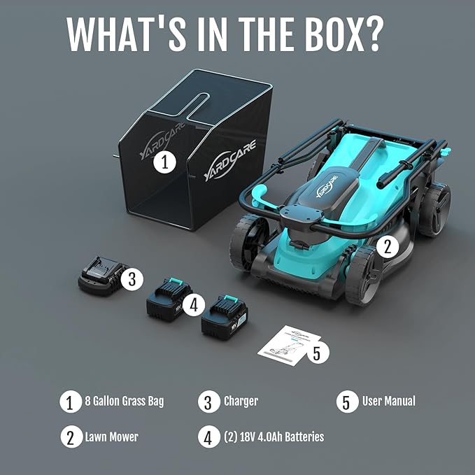 (2025 Model) YARDCARE 36V Brushless Cordless Lawn Mower with 2X4.0Ah Batteries, LED Display Screen, Electric Lawnmower with 5-Position Height Adjustment, 8 Gallon Grass Bag, Charger