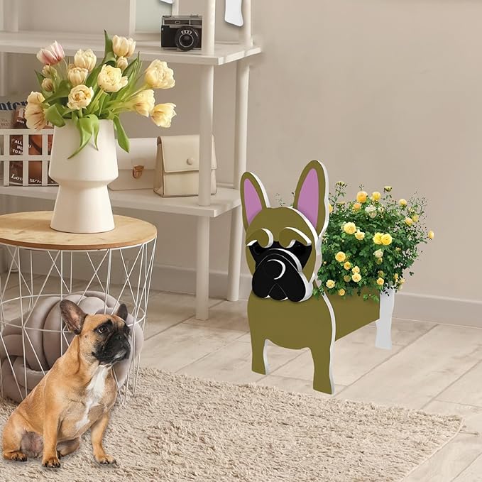 Yellow French Bulldog Planter Plant Pots,Cute Garden Dog Flower Planter,Dog Planters Birthday Gifts for Women,Office,Indoor/Outdoor Decor(9.45 * 6.3 * 13.35in)