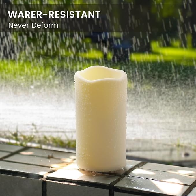 Waterproof Flameless Remote Control Candles 12PACK(D3''*H5.5'') Battery Operated Flickering LED Pillar Candle,plastic with 10-Key 24Hours Timer for Outdoor/Indoor Party Garden Lanterns Porch Ivory