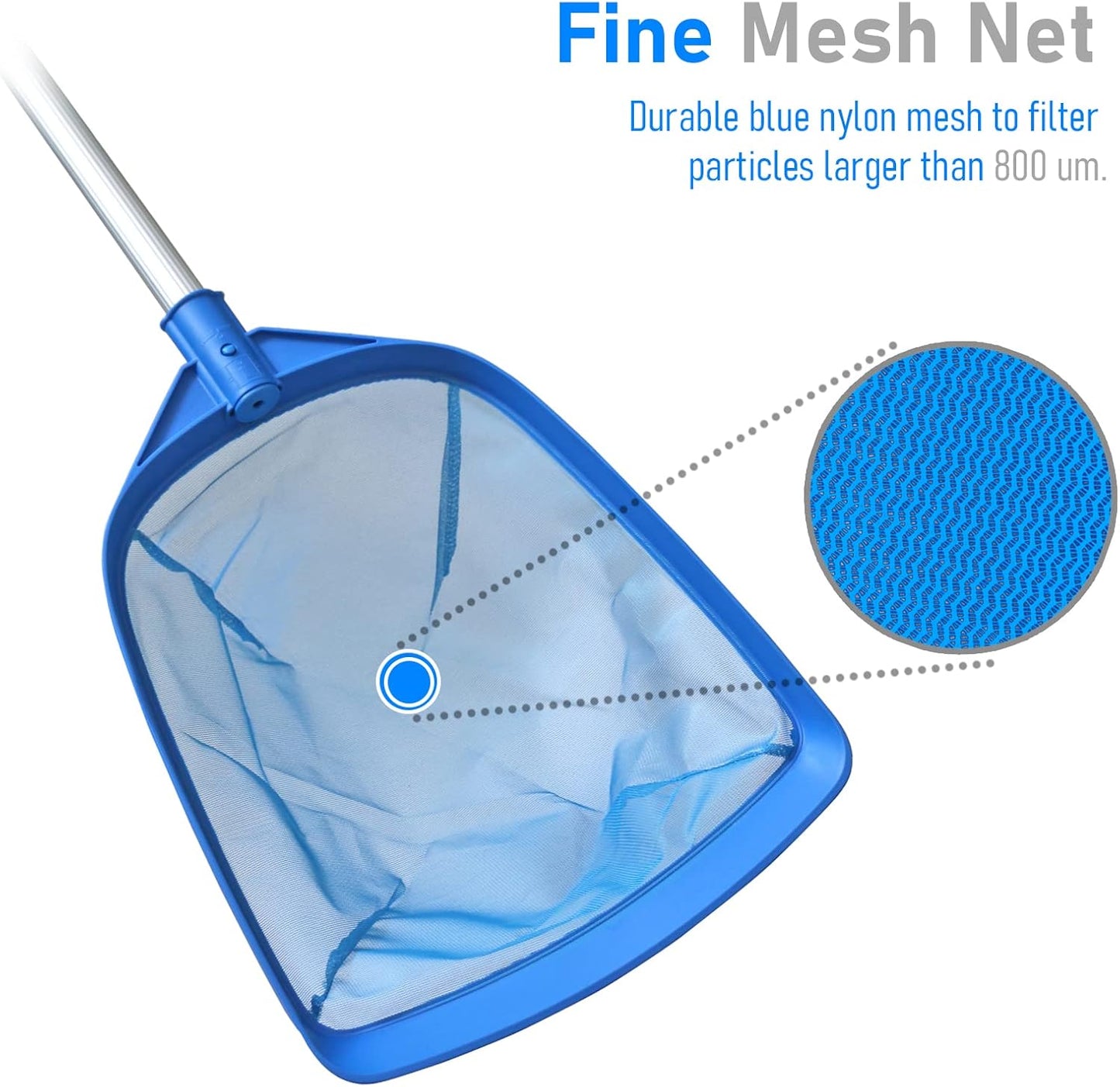 Poolvio Swimming Pool Leaf Skimmer Net, with 5 Sections Telescopic Aluminum Pole & Nylon Medium Fine Mesh Pool Net, Pool Cleaning Tool for Removing Leaves & Debris