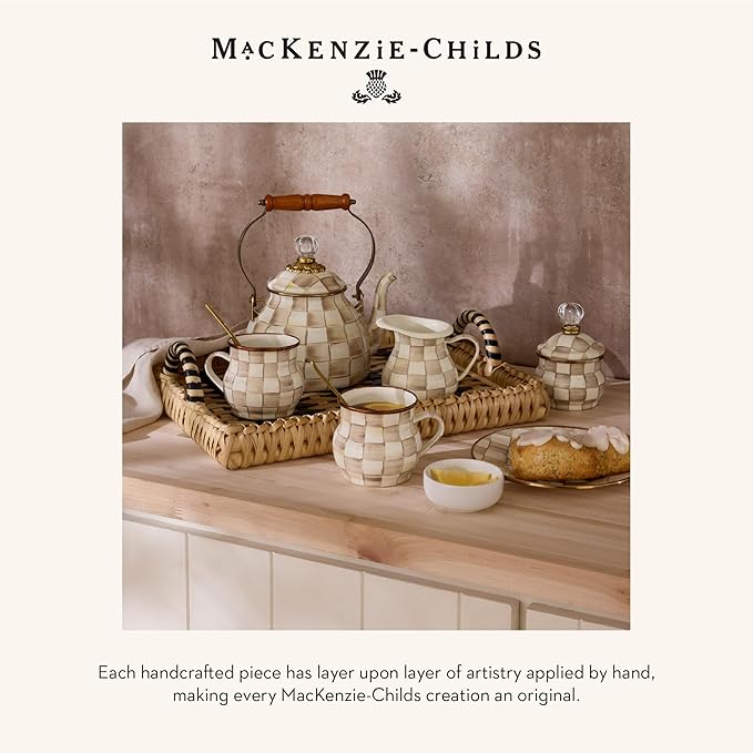 MACKENZIE-CHILDS Enamel Garden Pot, Decorative Pot for Plants, Outdoor Flowerpot Decor, Extra Large, Brown-and-White Mocha Check
