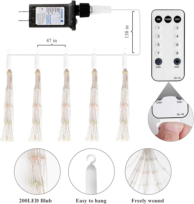 5 Pack 1000 LED Plug in Firework Lights Starburst Lights for Christmas Garden/Patio/Wedding/Party/Bedroom Outdoor or Indoor Decor,Waterproof Twinkle Light with 8 Modes(Multi Color)