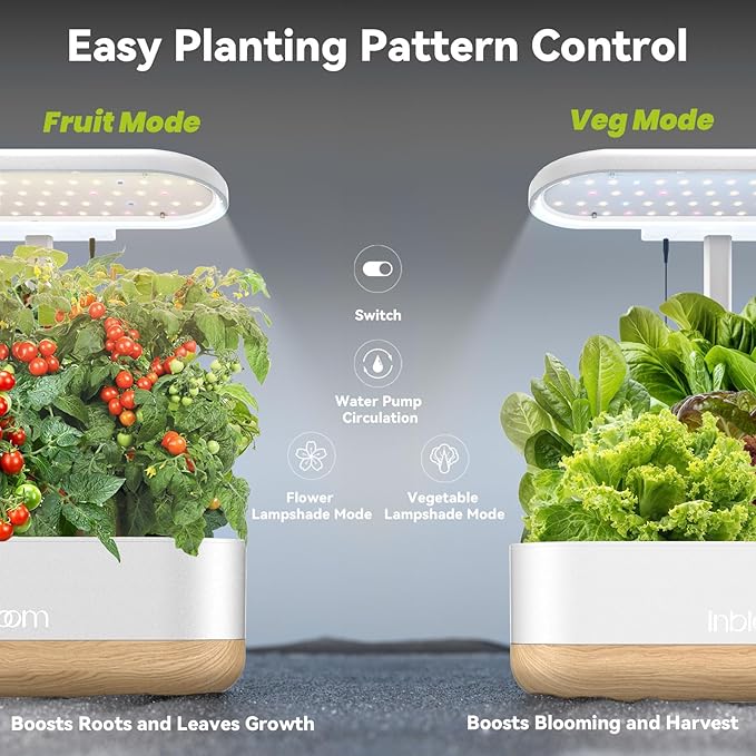 inbloom Hydroponics Growing System 12 Pods, Indoor Herb Garden with LEDs Full-Spectrum Plant Grow Light, Water Shortage Alarm, Automatic Timer, Height Adjustable,Gardening Gifts for Women, White