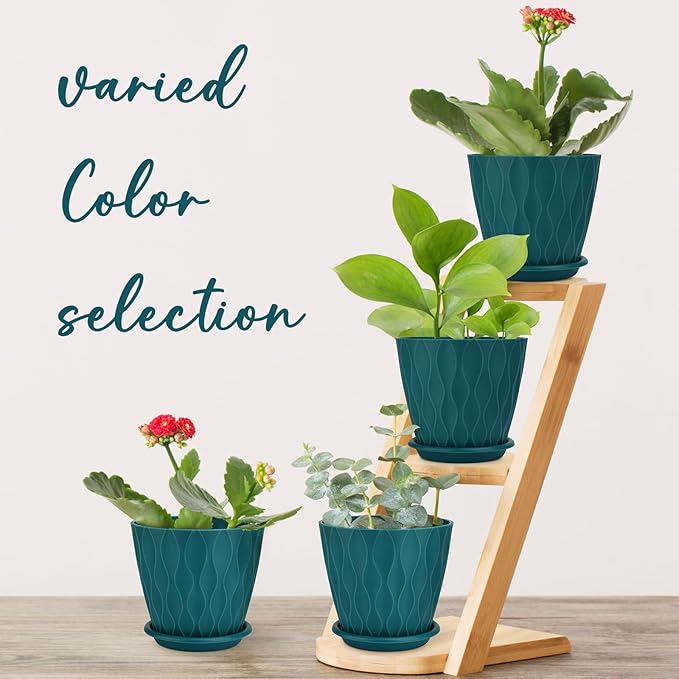 6 inch Plant Pots, 5 Pack Flower Pots Outdoor Indoor, Planters with Drainage Hole and Tray Saucer.