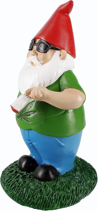 Gnometastic Gnomes Smoking Gnome, 8.5in, Hippie Gnome, Indoor Outdoor Funny Garden Gnomes Decoration for Yard, Planter, Lawn Ornament, Patio and Home Decor