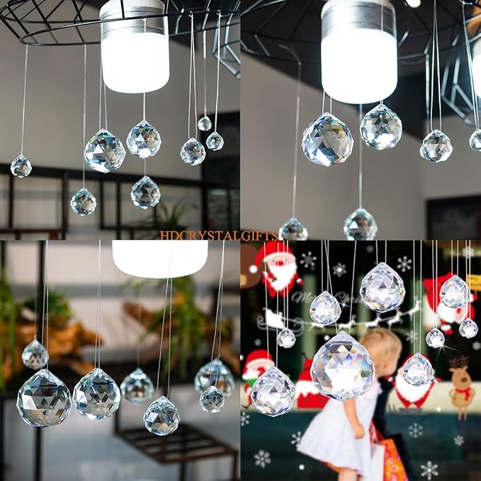 Crystalsuncatcher Clear Glass Crystal Ball,12PCS 30mm Prism Feng Shui Lamp Hanging Drop Chandelier Pendants Suncatchers for Home Decor Party