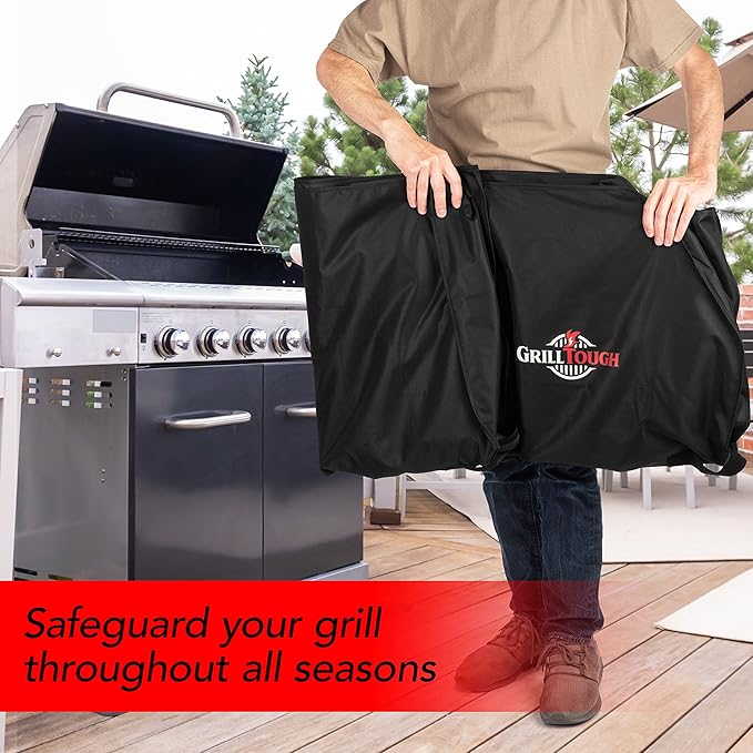 Heavy Duty BBQ Grill Cover for Outdoor Grill, 52 Inch – Waterproof, Weather Resistant, UV & Fade Resistant with Adjustable Straps – Gas Grill Cover for Weber, Genesis, Charbroil, etc. Black