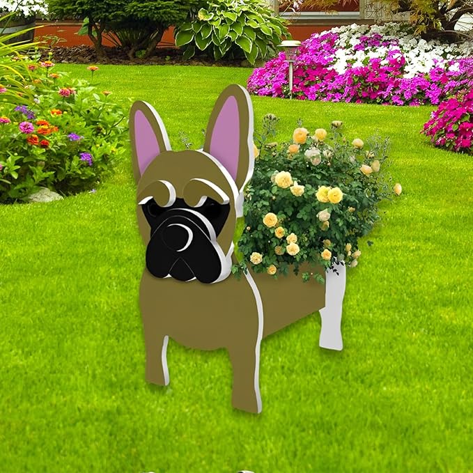 Yellow French Bulldog Planter Plant Pots,Cute Garden Dog Flower Planter,Dog Planters Birthday Gifts for Women,Office,Indoor/Outdoor Decor(9.45 * 6.3 * 13.35in)