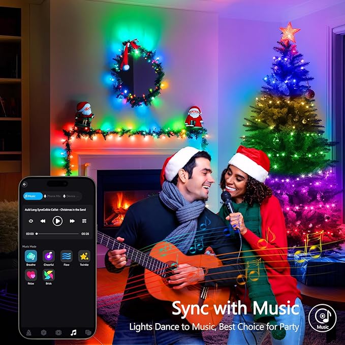 JMEXSUSS 100 LED RGB Christmas Tree Lights Indoor, 33ft Smart Color Changing Christmas Lights Outdoor with Remote & APP, Clear Wire Christmas Lights Plug in for Bedroom Tree Room Party Birthday