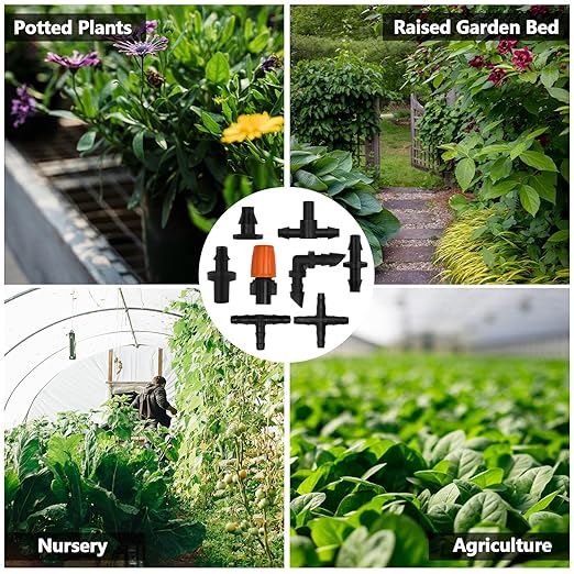 280 Pcs Drip Irrigation Fittings Kit for 1/4" Tubing, 1/4 Inch Drip Irrigation Barbed Connectors (Nozzles, Nozzle Tees, Single Barbs, Couplings, Tees, Elbows, Plugs, Crosses) for Garden System