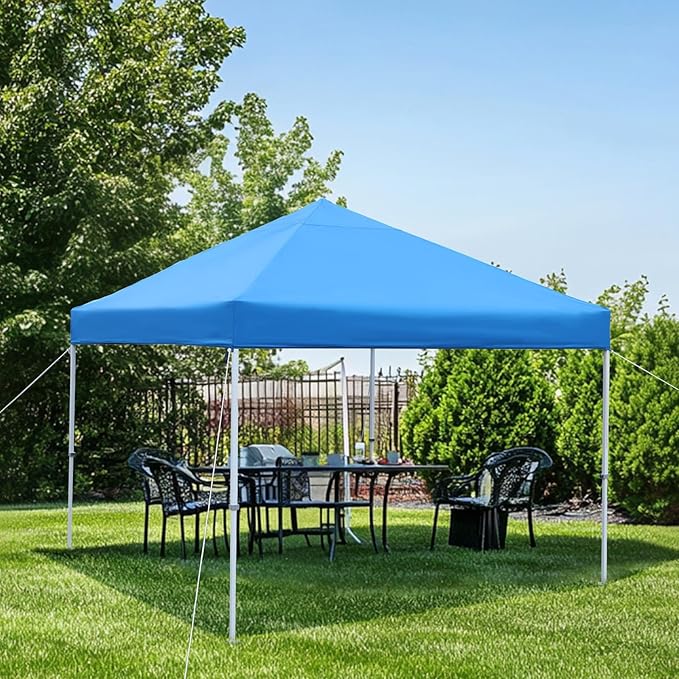 Amazon Basics Outdoor Pop Up 10 x 10 Canopy Tent for Events, Portable with Easy Setup, Includes Wheeled Carry Bag, 8 Pegs, 4 Ropes, 4 Weighted Bags, Blue