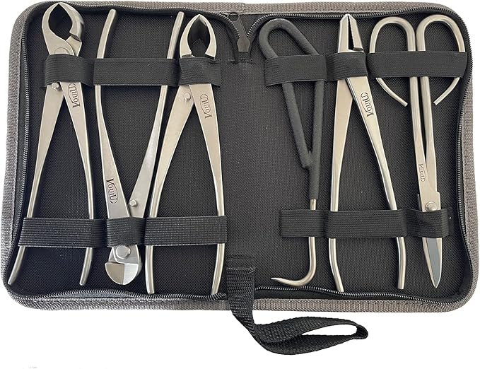 6-Piece Bonsai Tool Set,Concave Cutter,Knob Cutter,Jin Pliers,Wire Cutter,Bonsai Scissors, Root Hook