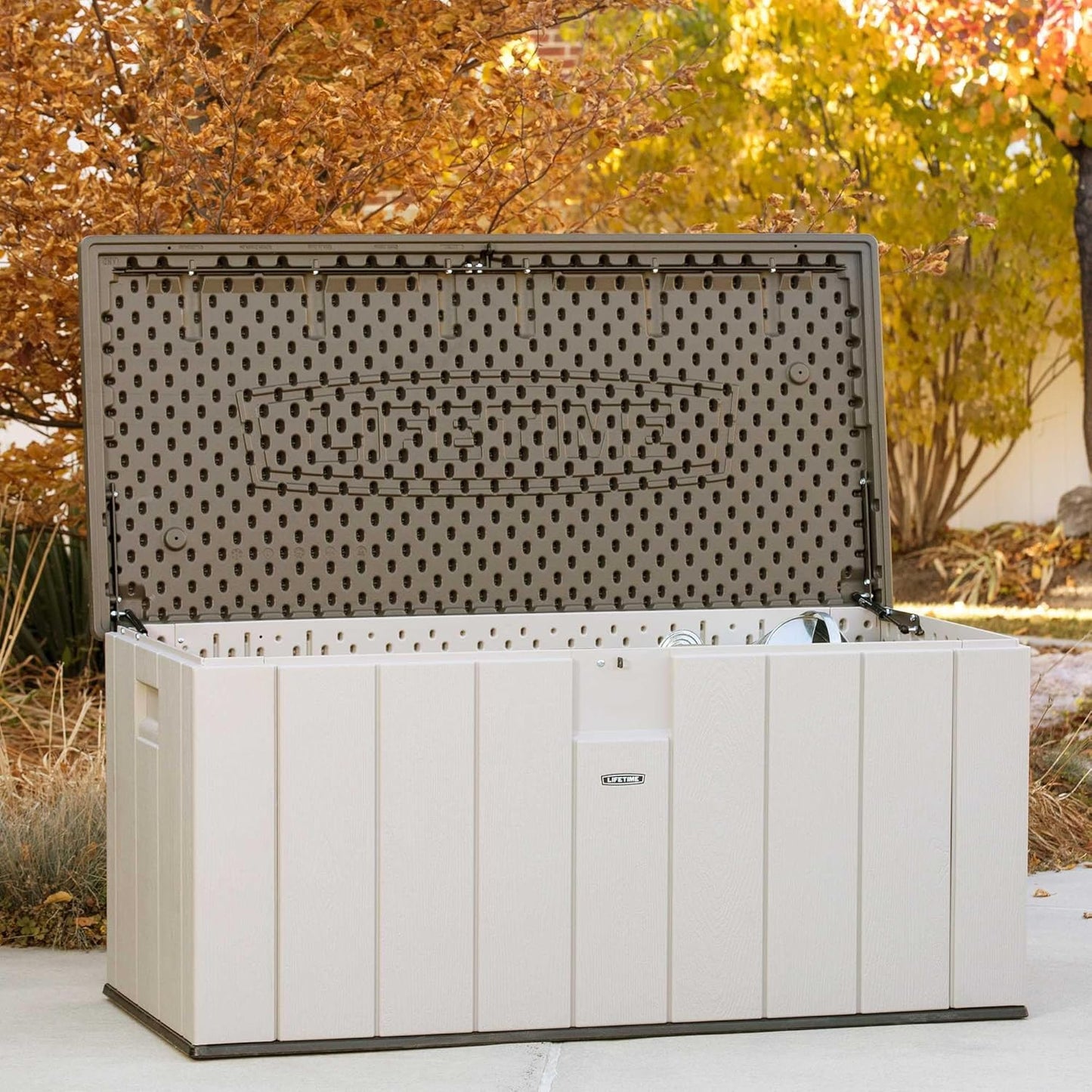 LIFETIME 60254 Heavy-Duty Outdoor Storage Deck Box, 150 Gallon, Desert Sand/Brown