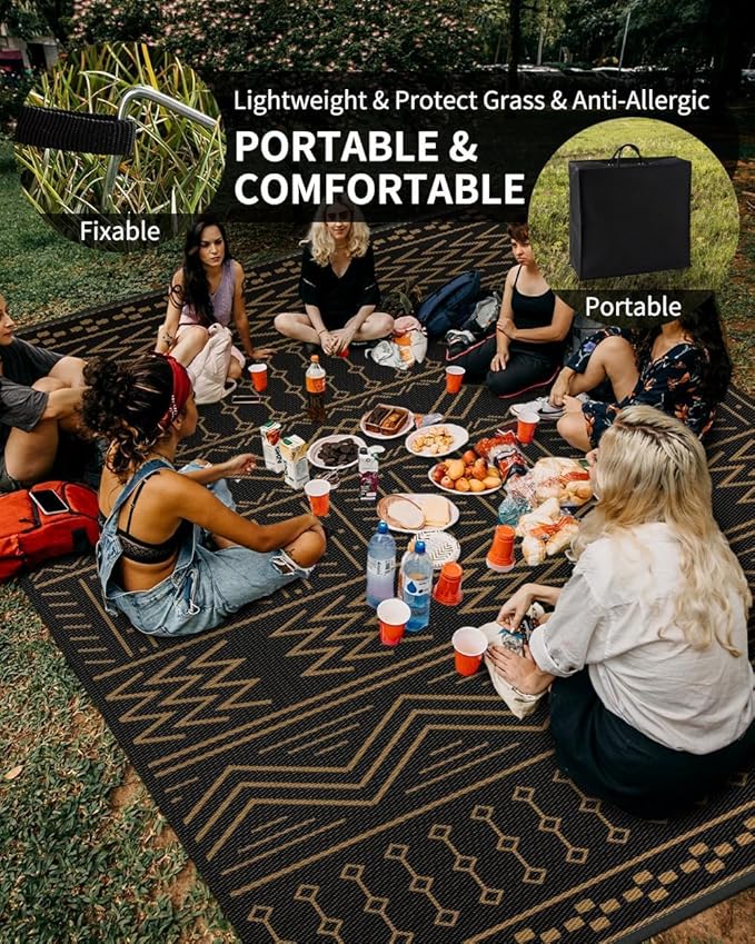 COCOER Outdoor Rug Carpet Waterproof 9x12 ft Patio Rug Mat Indoor Outdoor Area Rug for RV Camping Picnic Reversible Lightweight Plastic Straw Outside Rug for Patio Decor Decoration Boho Rug
