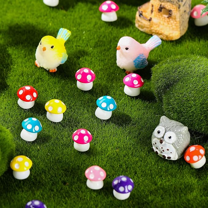 160 Pcs Tiny Mushrooms Mini Figurines Miniature Cute Colorful Mushroom Figurines Indoor Outdoor Mushroom Statue Decor Mushroom Decoration for Garden Landscape Bonsai Craft Ornament(Mixed Color,M)