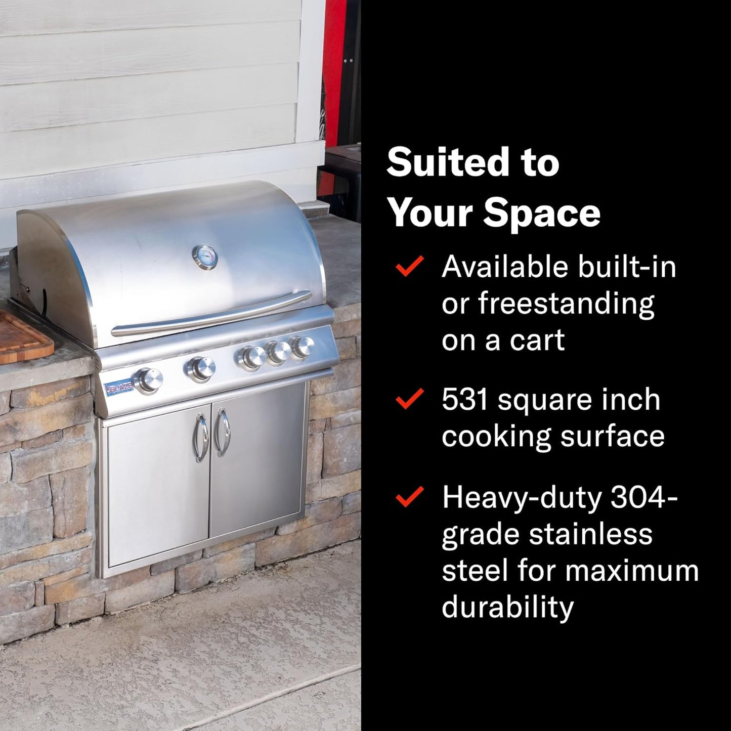 Blaze Premium LTE Built-in Natural Gas Grill | 40-Inch 5-Burner BBQ with Rear Infrared Burner & Grill Lights | 304 Stainless Steel Construction BLZ-5LTE2-NG