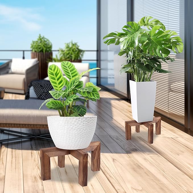 Plant Stand, Indoor/Outdoor Wood Plant Holder, Single Flower Pot Stand, Sturdy Planter Stand