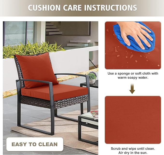 Outdoor Cushions for Patio Furniture, Waterproof Outdoor Chair Cushion w/Fade-Resistant, Removable & Machine-Washable Cover, 22x22 Inch, Deep Seat Sofa/Couch Pad Replacement – Set of 1/2/4, Rust