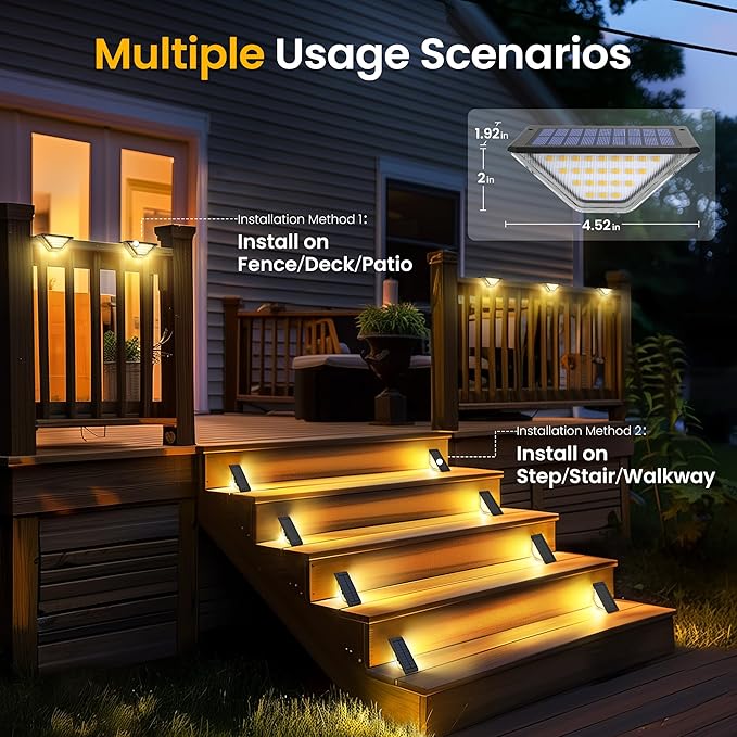 SOLPEX Solar Step Lights Outdoor,Solar Deck Lights for Outside,Two-Sided Stair Lights with 33 LEDs,Waterproof IP65 for Garden,Fence,Deck,Steps,Stair,Porch(2 Pack,Warm White)